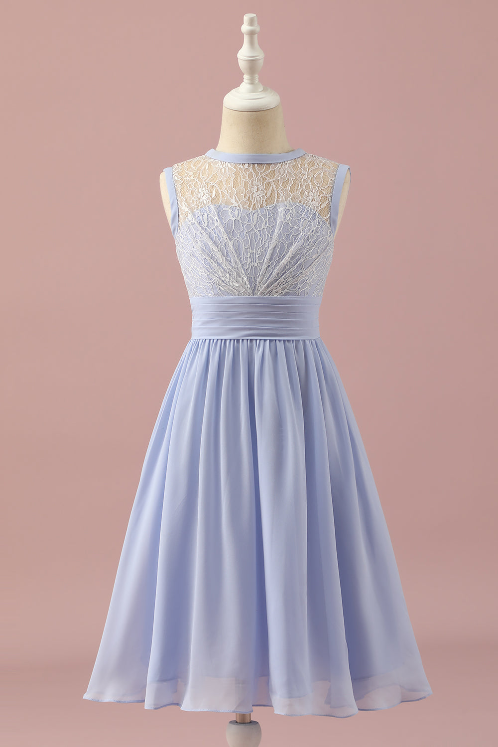 Lavender A Line Lace and Chiffon Short Junior Bridesmaid Dress