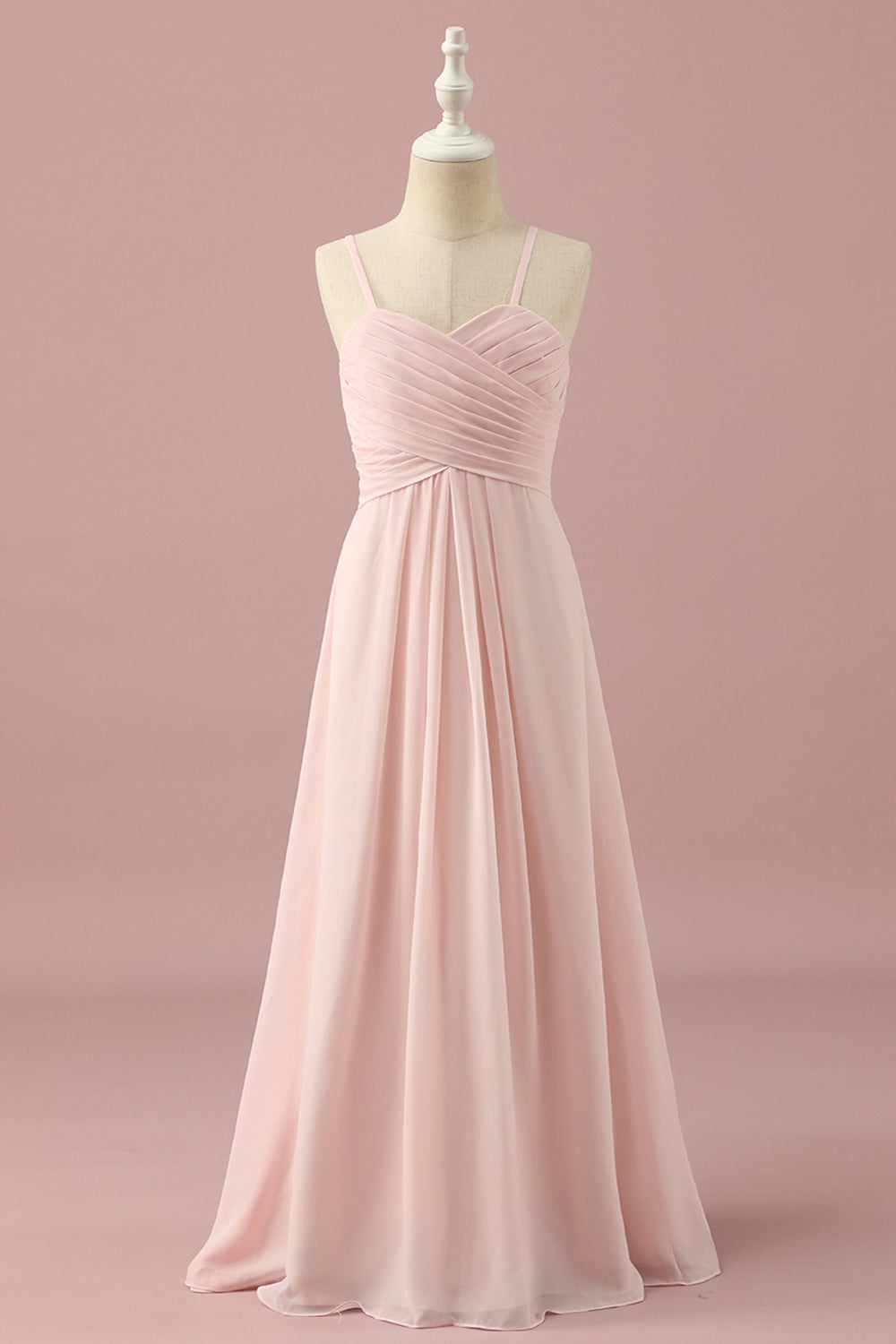 Light Pink A-Line Spaghetti Straps Floor Length Chiffon Junior Bridesmaid Dress