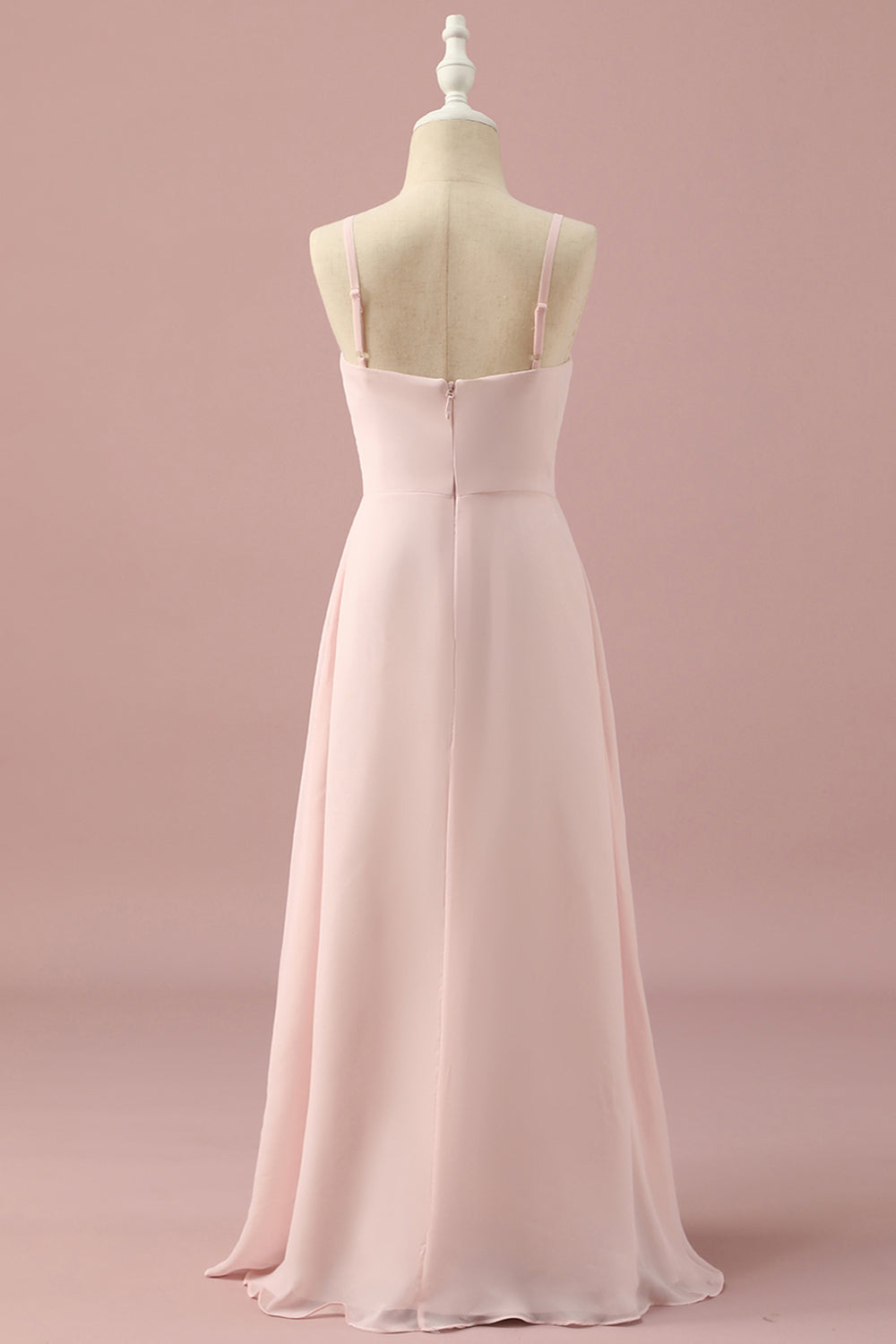 Light Pink A-Line Spaghetti Straps Floor Length Chiffon Junior Bridesmaid Dress