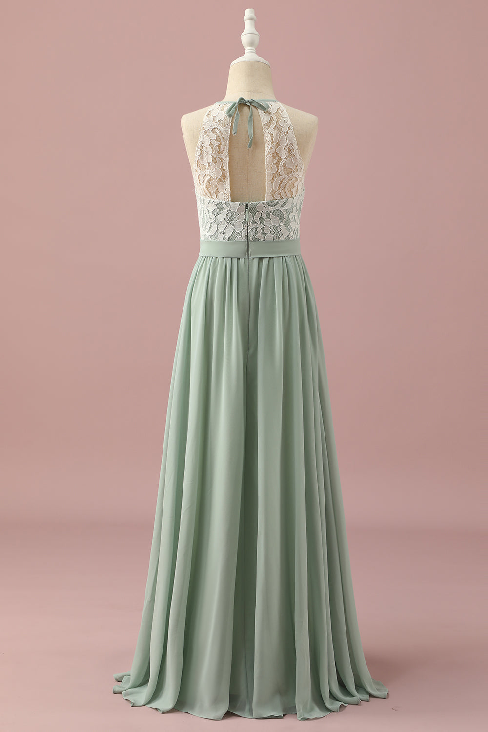 Sage Halter Lace and Chiffon Junior Bridesmaid Dress