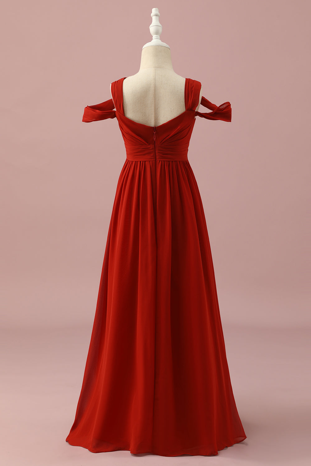 Red A Line Cold Shoulder Floor Length Chiffon Junior Bridesmaid Dress