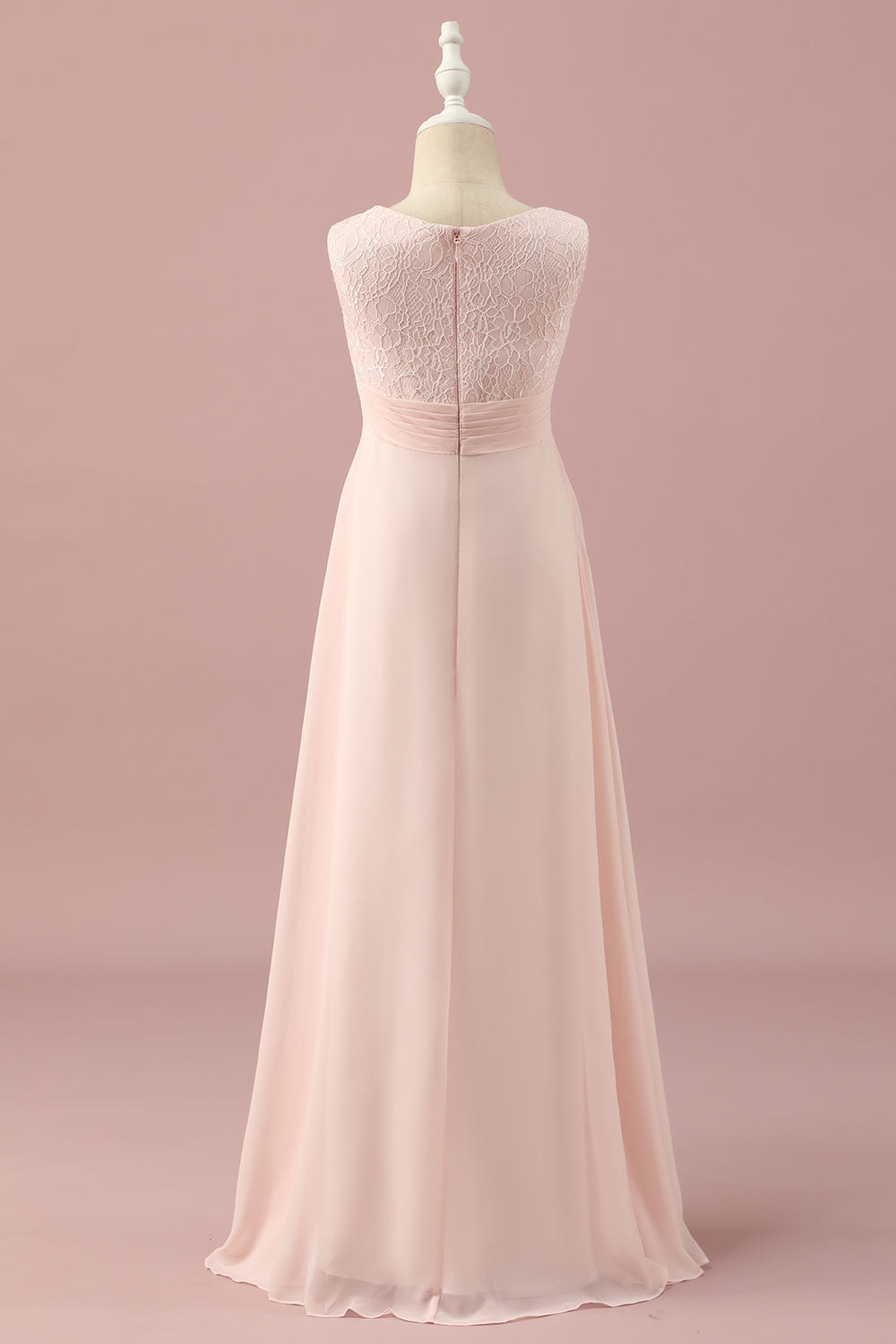 Light Pink A Line Lace and Chiffon Junior Bridesmaid Dress