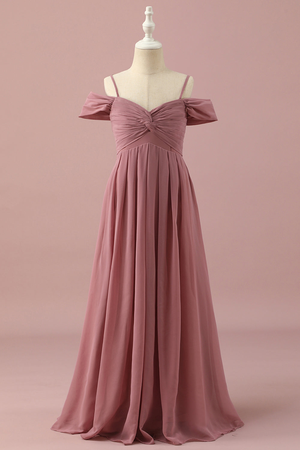 Blush A-Line Off The Shoulder Floor Length Chiffon Junior Bridesmaid Dress