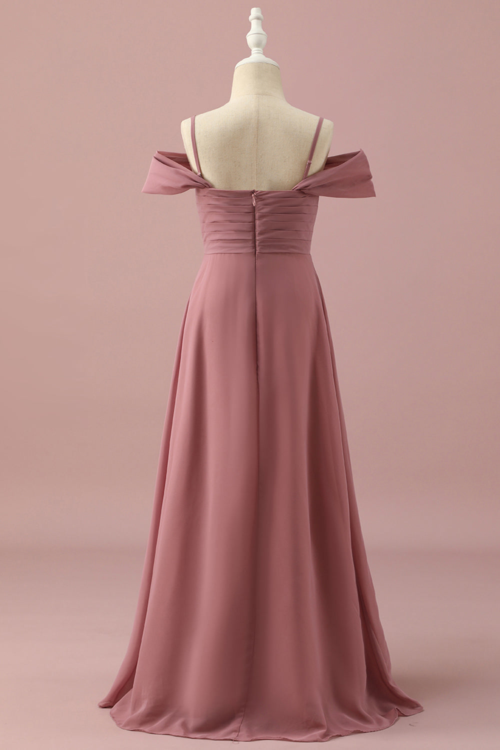 Blush A-Line Off The Shoulder Floor Length Chiffon Junior Bridesmaid Dress