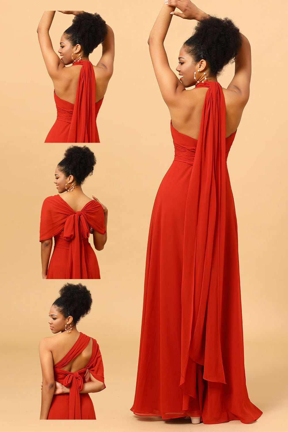 Rust Red Convertible Long Chiffon Bridesmaid Dress