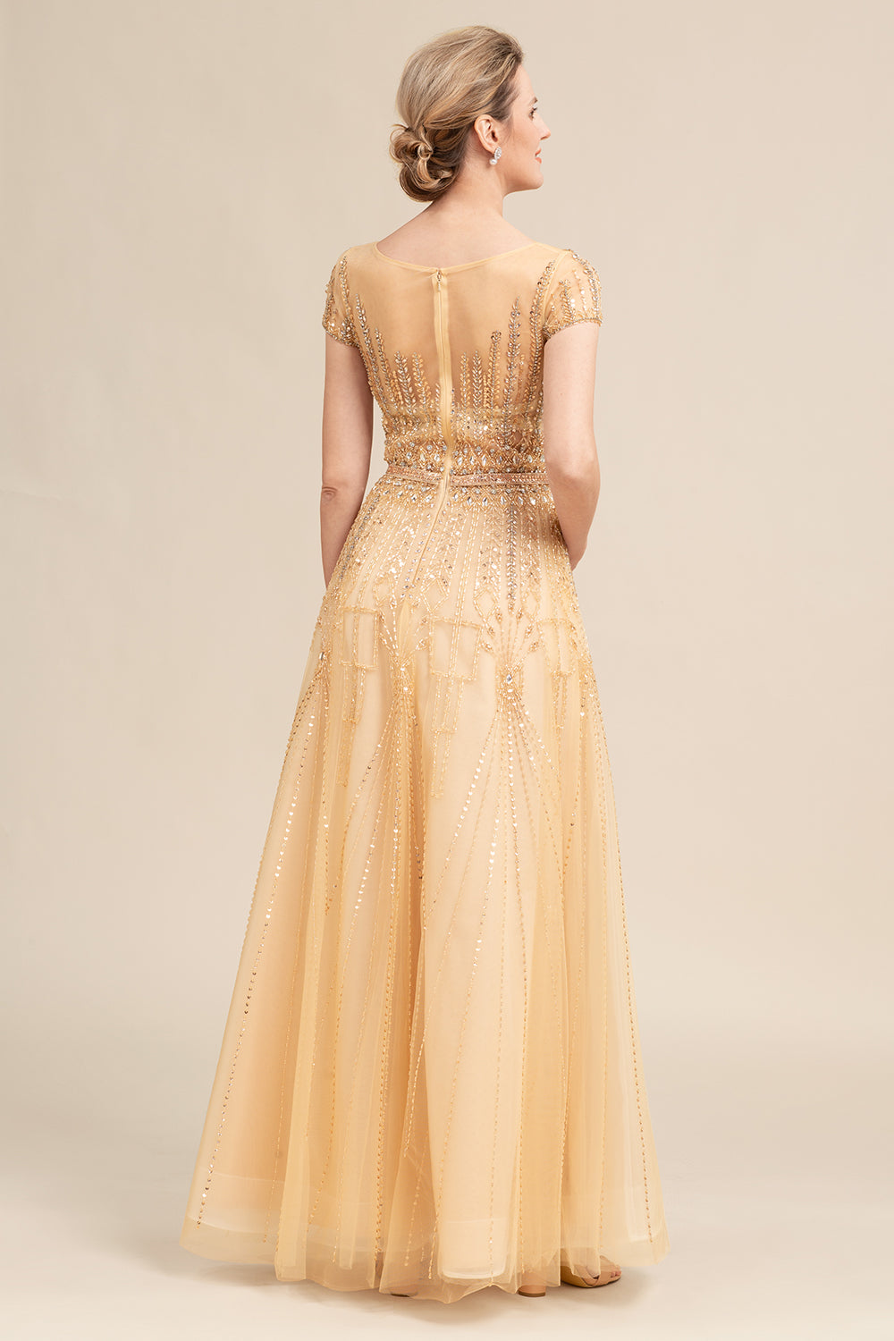 Golden A Line Beaded Mother of Bride Dress