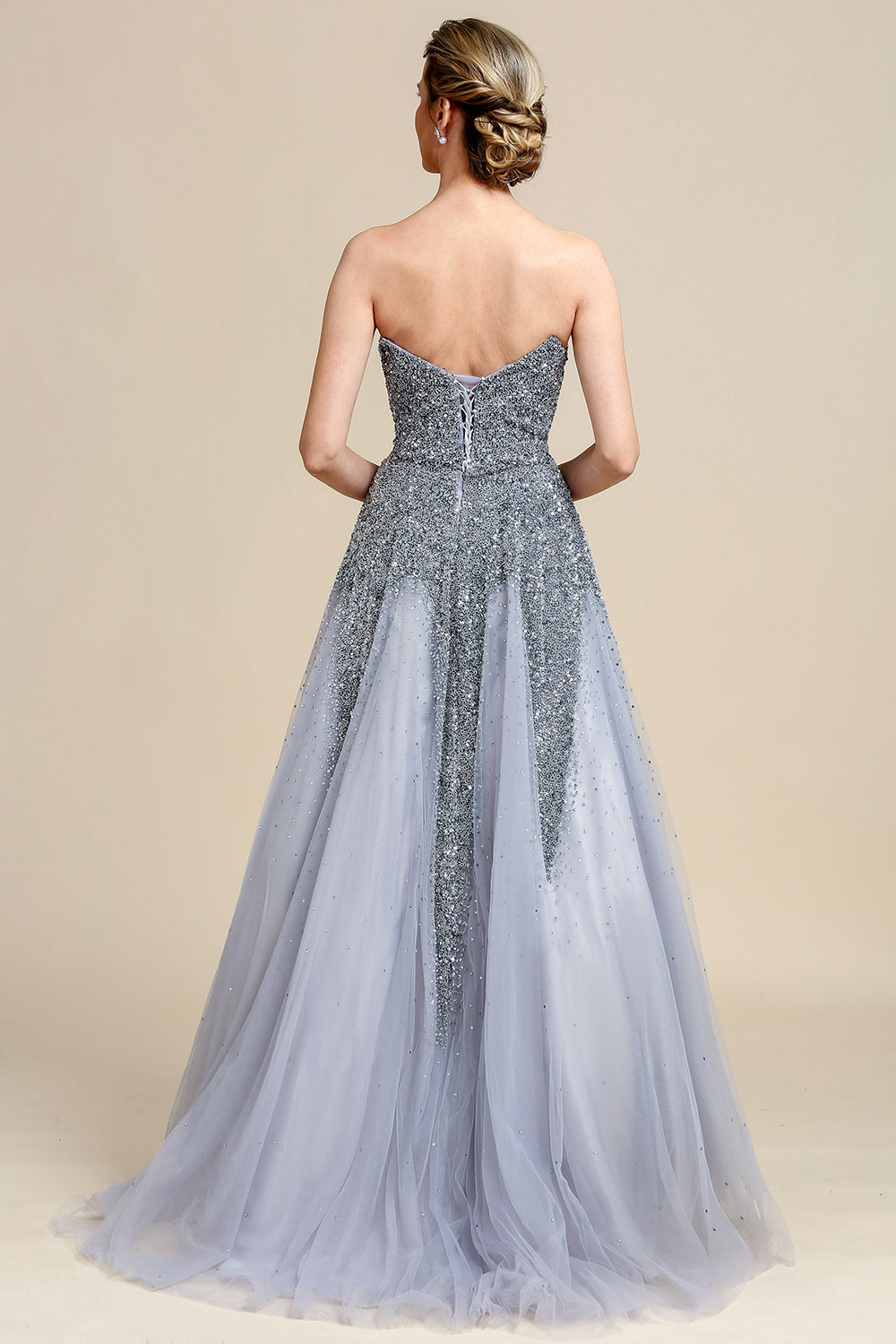 Grey A Line Beading Sparkly Mother of Bride Dress