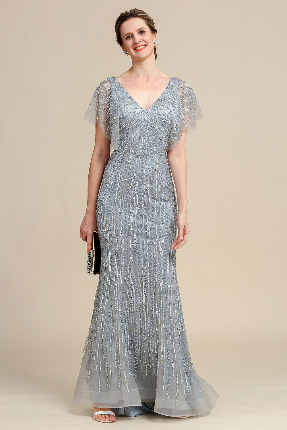 Grey Mermaid Beading Long Mother of Bride Dress