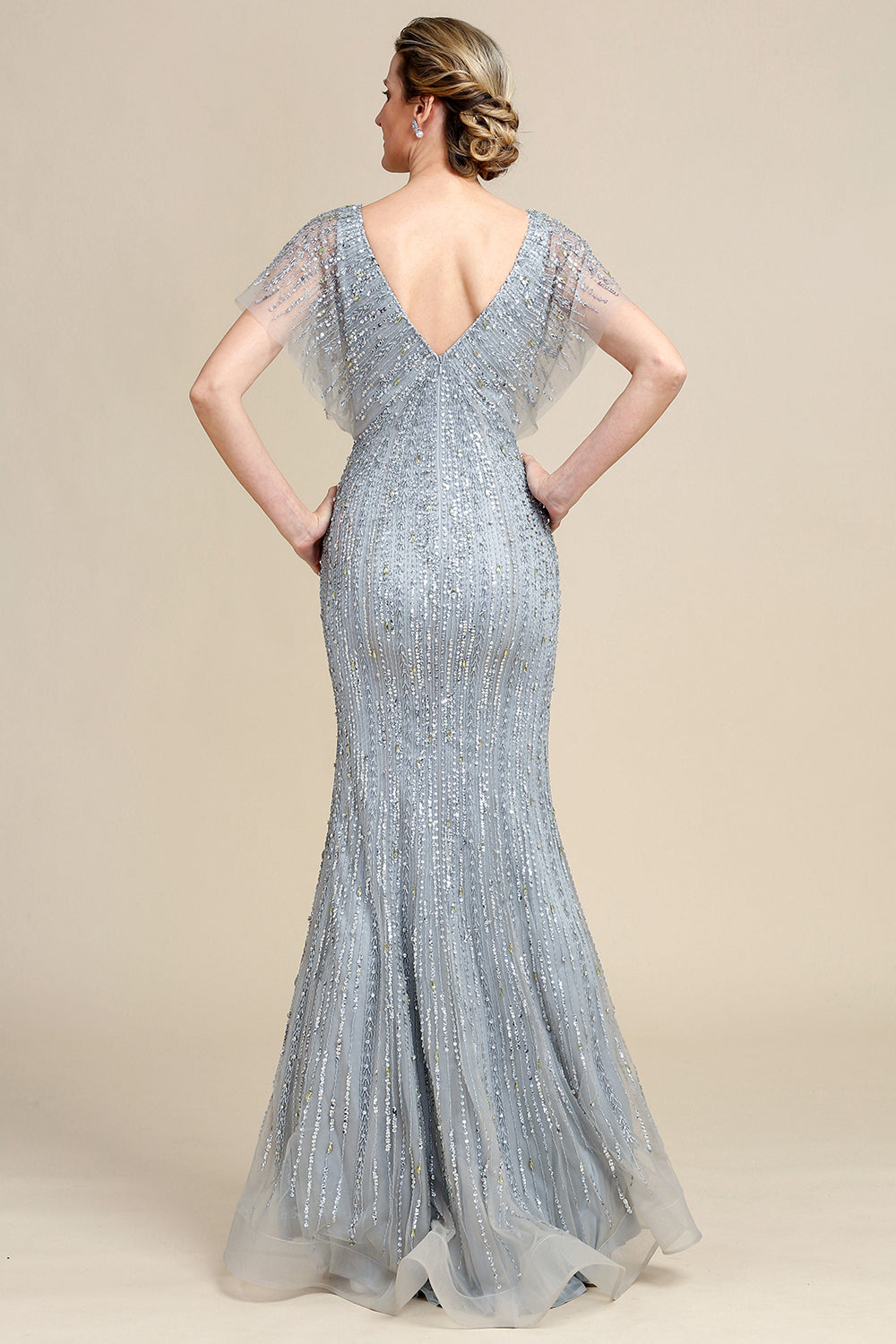 Grey Mermaid Beading Long Mother of Bride Dress