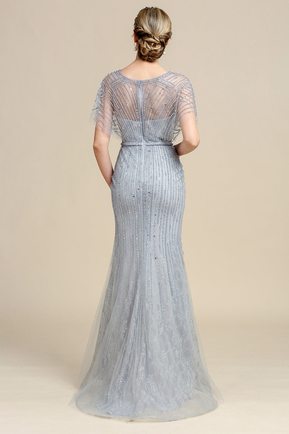 Grey Mermaid Beading V-neck Glitter Mother of Bride Dress