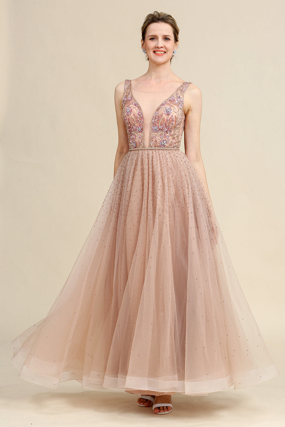 Blush A Line Beaded Sparkly Mother of Bride Dress