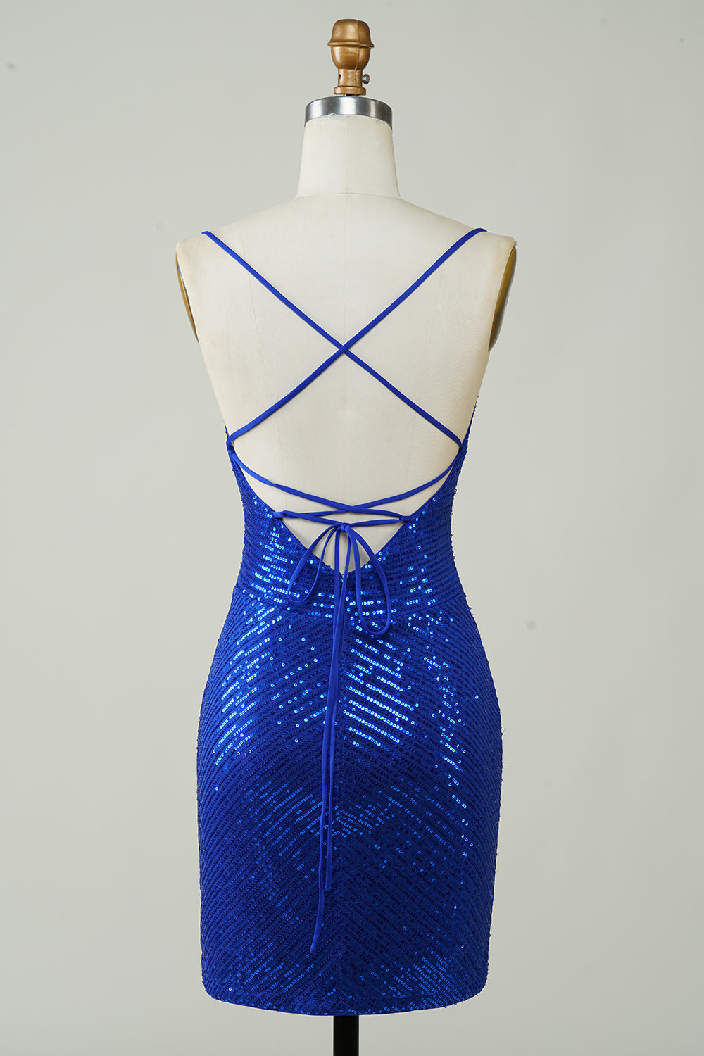 Sparkly Royal Blue Bodycon Spaghetti Straps Sequins Short Homecoming Dress