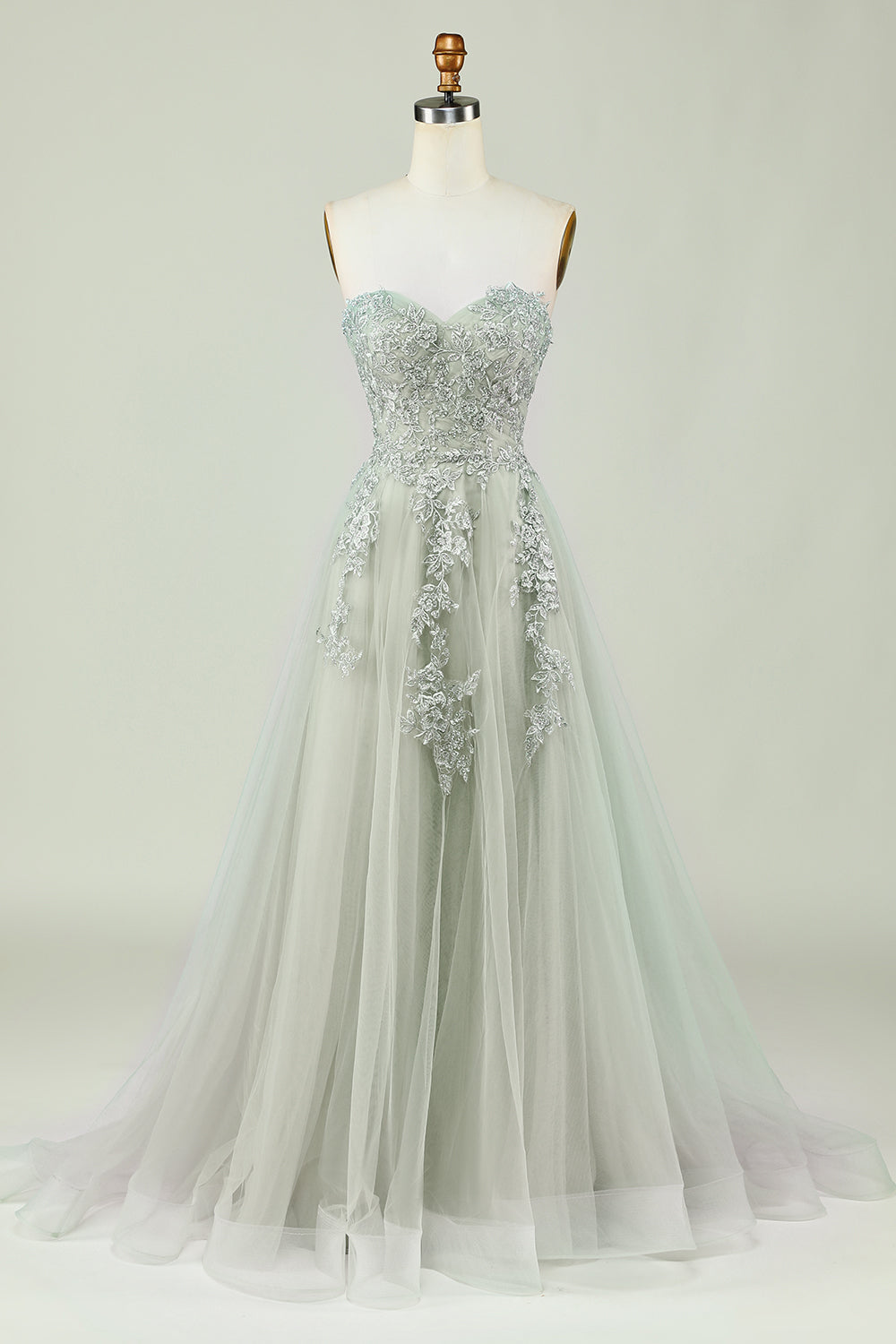 Light Green Sweetheart Beaded Long Prom Dress with Slit Front