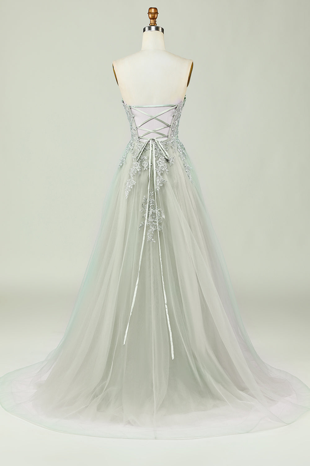 Light Green Sweetheart Beaded Long Prom Dress with Slit Front