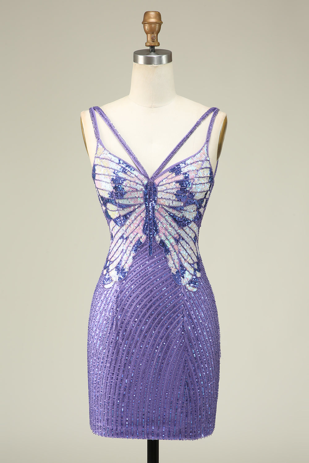 Sparkly Purple Sheath Sequins Short Homecoming Dress with Lace-Up Back