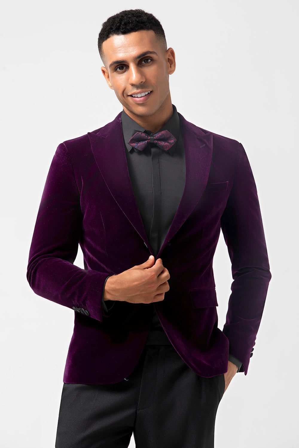 Men’s Dark Purple Peak Lapel One Button 2 Piece Wedding Suits