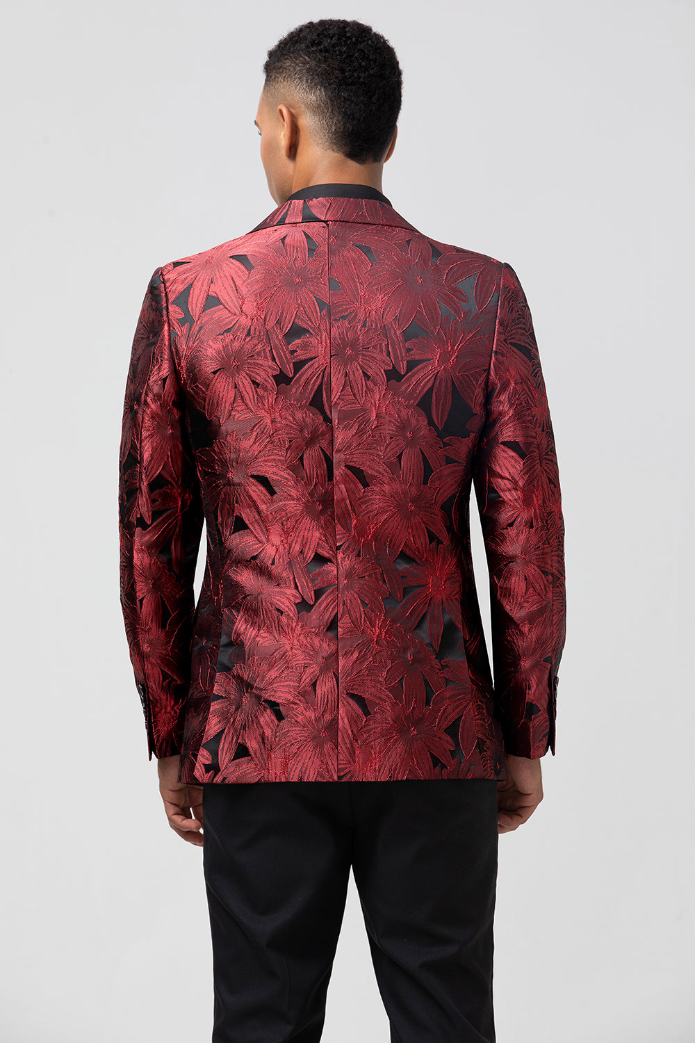 Men’s Red Jacquard Peak Lapel Jacquard One Button 2 Piece Wedding Suits