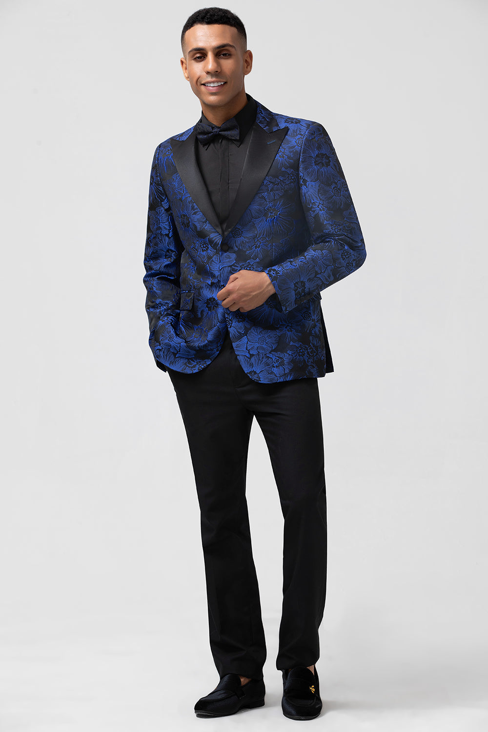 Men’s Royal Blue Peak Lapel Jacquard Single Breasted 2 Piece Prom Suits