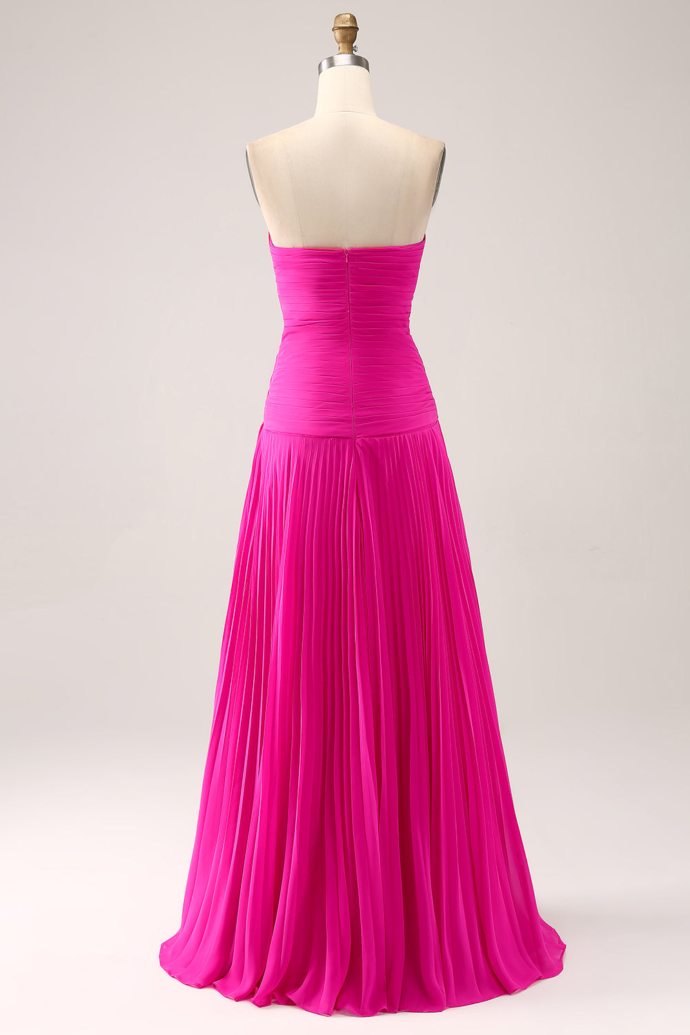 Fuchsia A-Line Pleated Hollow Out Long Maxi Dress With Slit