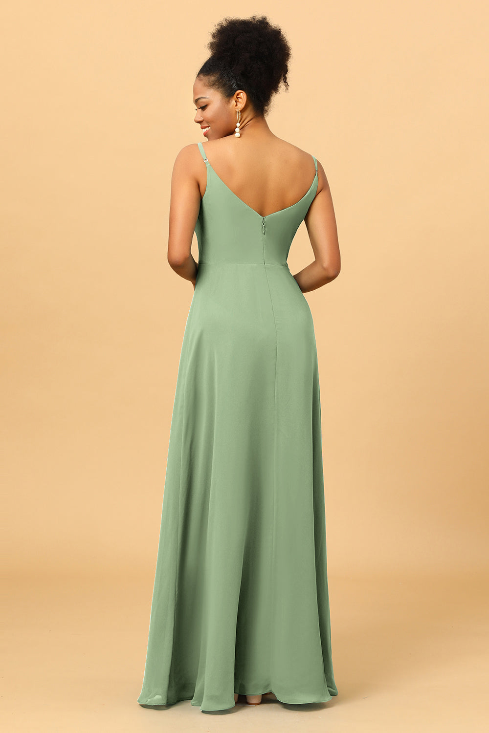 A Line Spaghetti Straps Floor-Length Chiffon Bridesmaid Dress