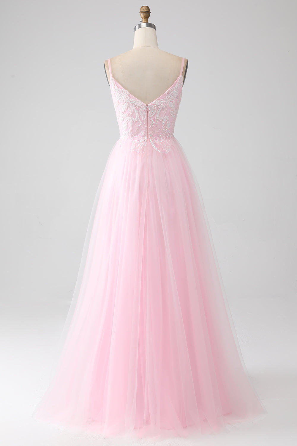 Light Pink A-Line Spaghetti Straps Sequins Prom Dress with Beading