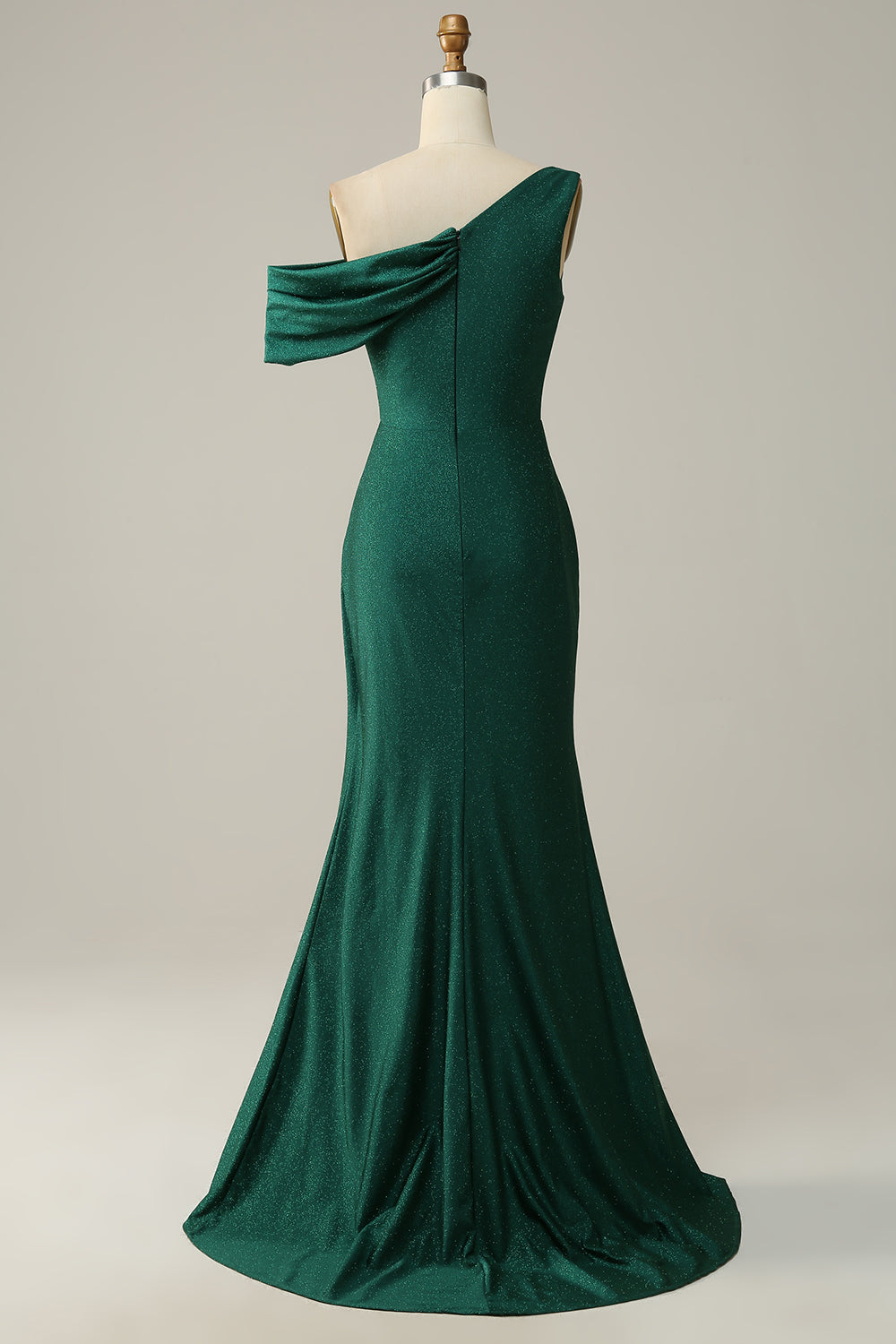 Dark Green Mermaid One Shoulder Long Prom Dress with Slit