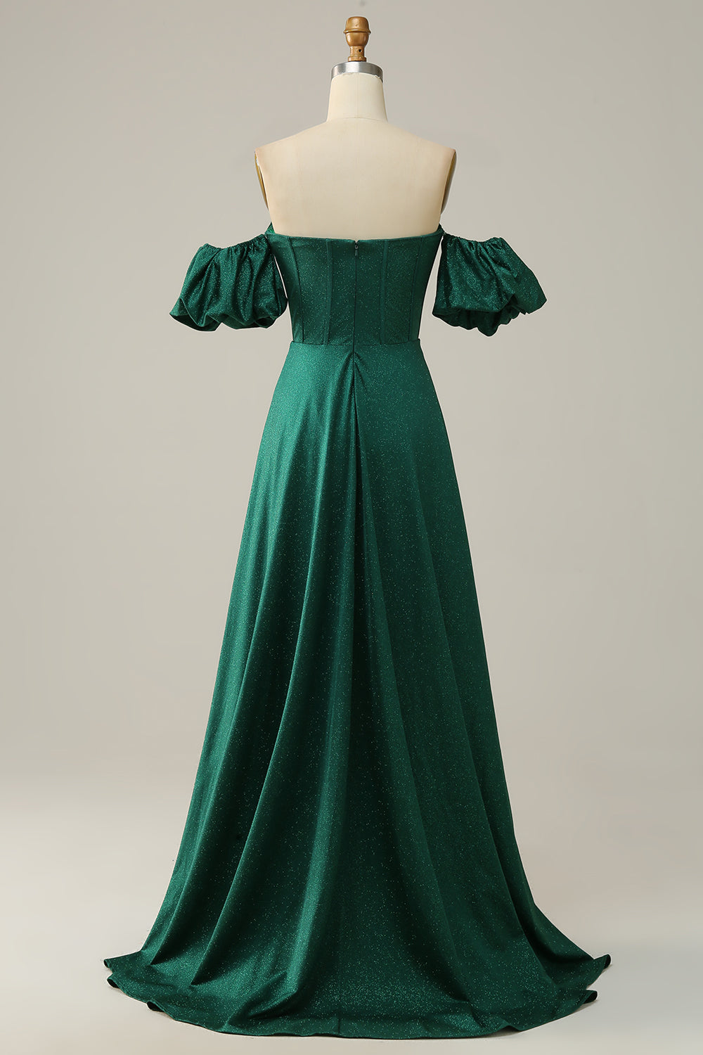 A Line Off the Shoulder Dark Green Long Bridesmaid Dress