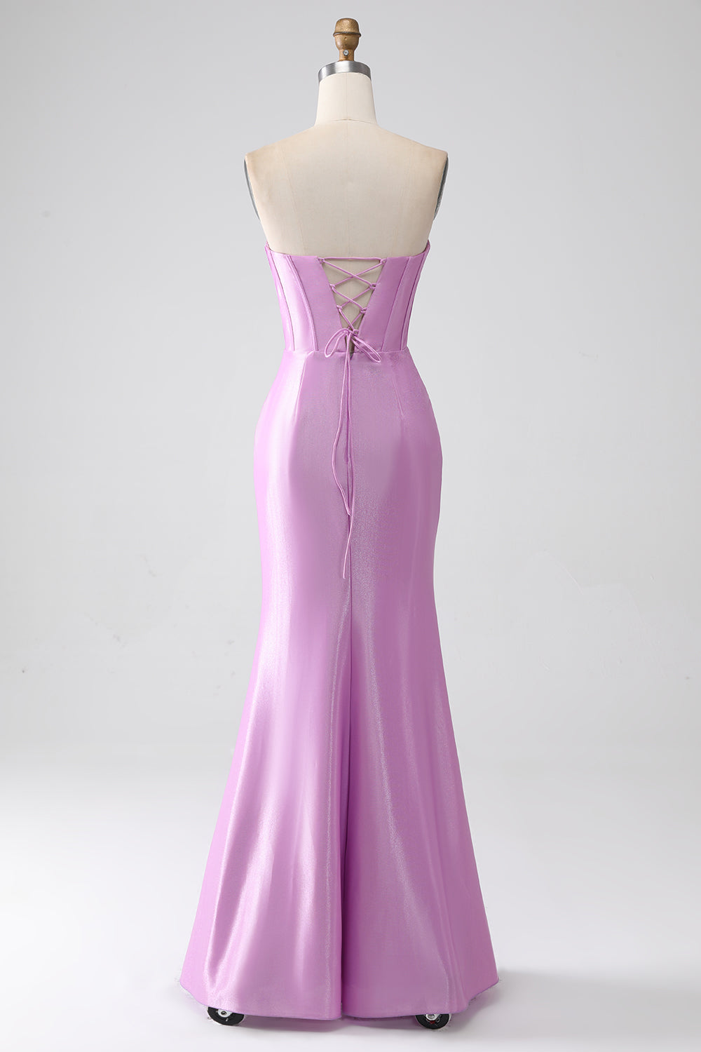 Purple Mermaid Strapless Corset Pleated Prom Dress with Slit