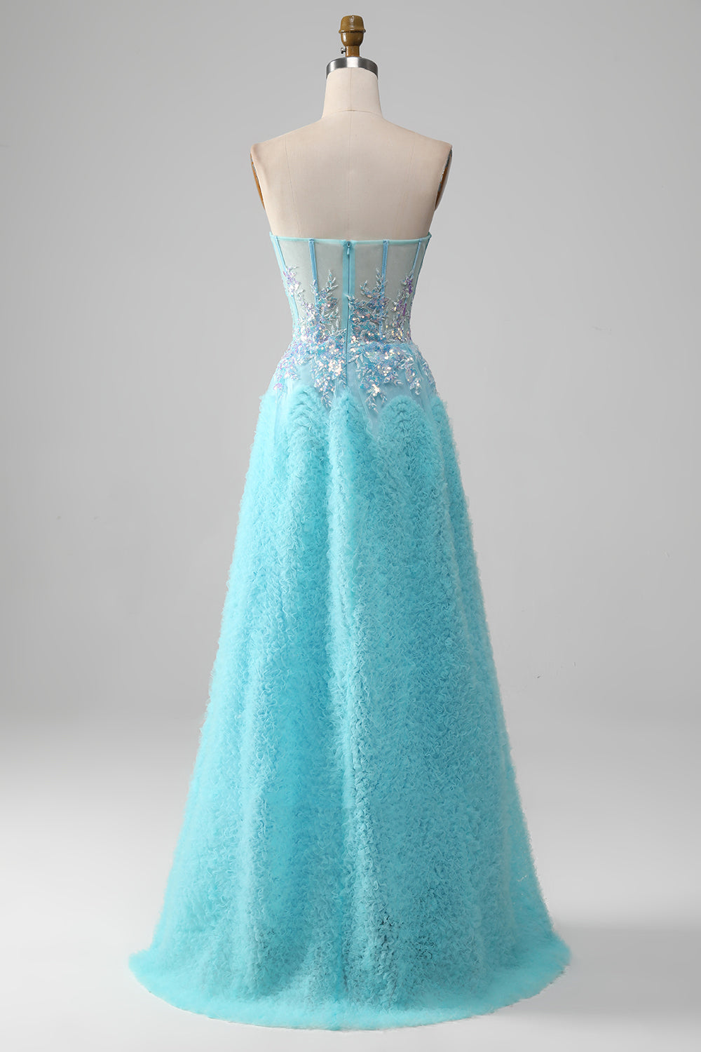 Sky Blue A-Line Sweetheart Sparkly Sequin Corset Prom Dress with Appliques