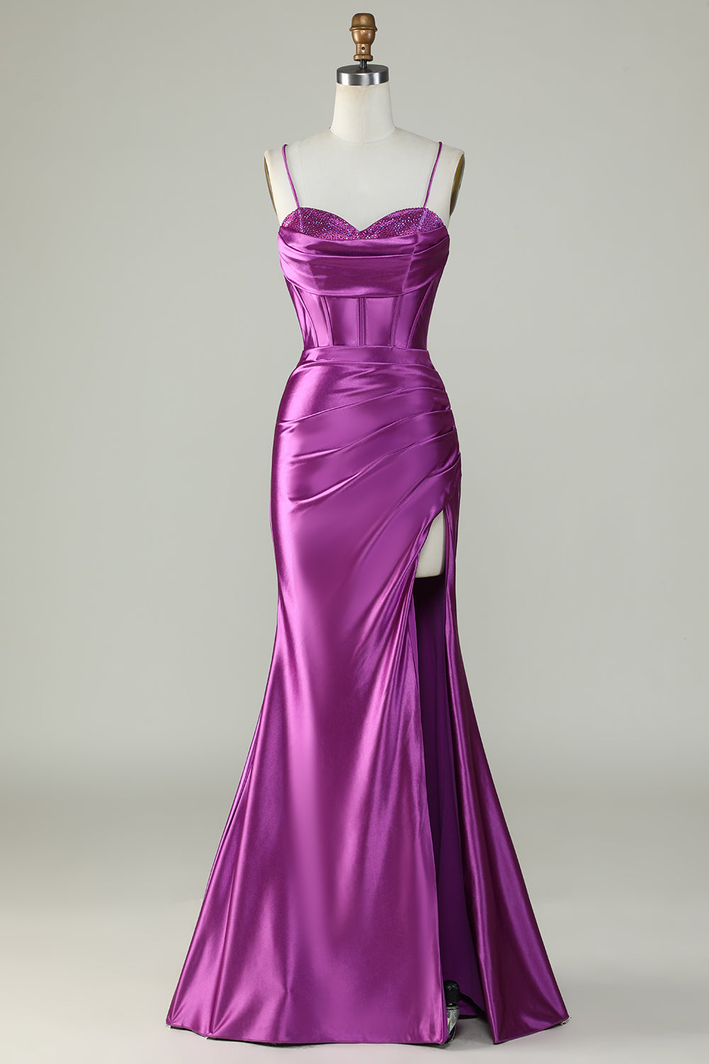 Dark Purple Mermaid Spaghetti Straps Long Prom Dress With Slit