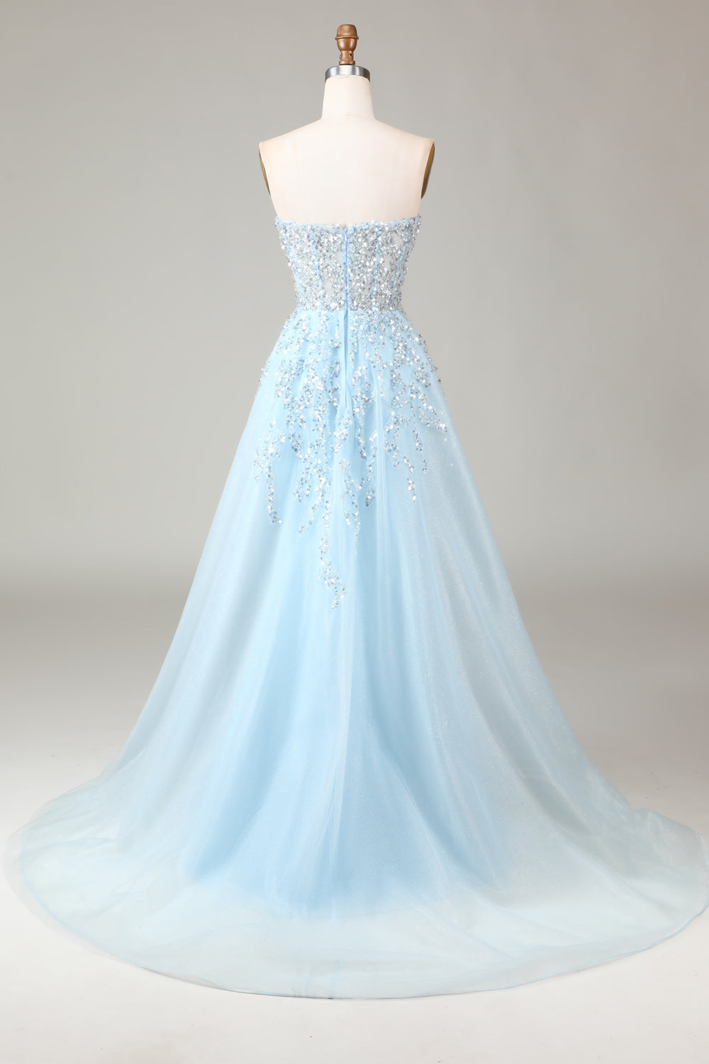 Sparkly Light Blue A Line Sweetheart Long Prom Dress With Sequins