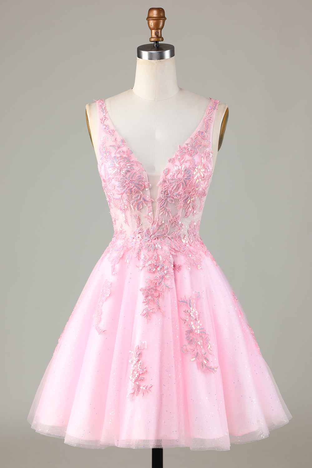 Cute Pink Glitter Sequin Short Backless Homecoming Dress with Appliques