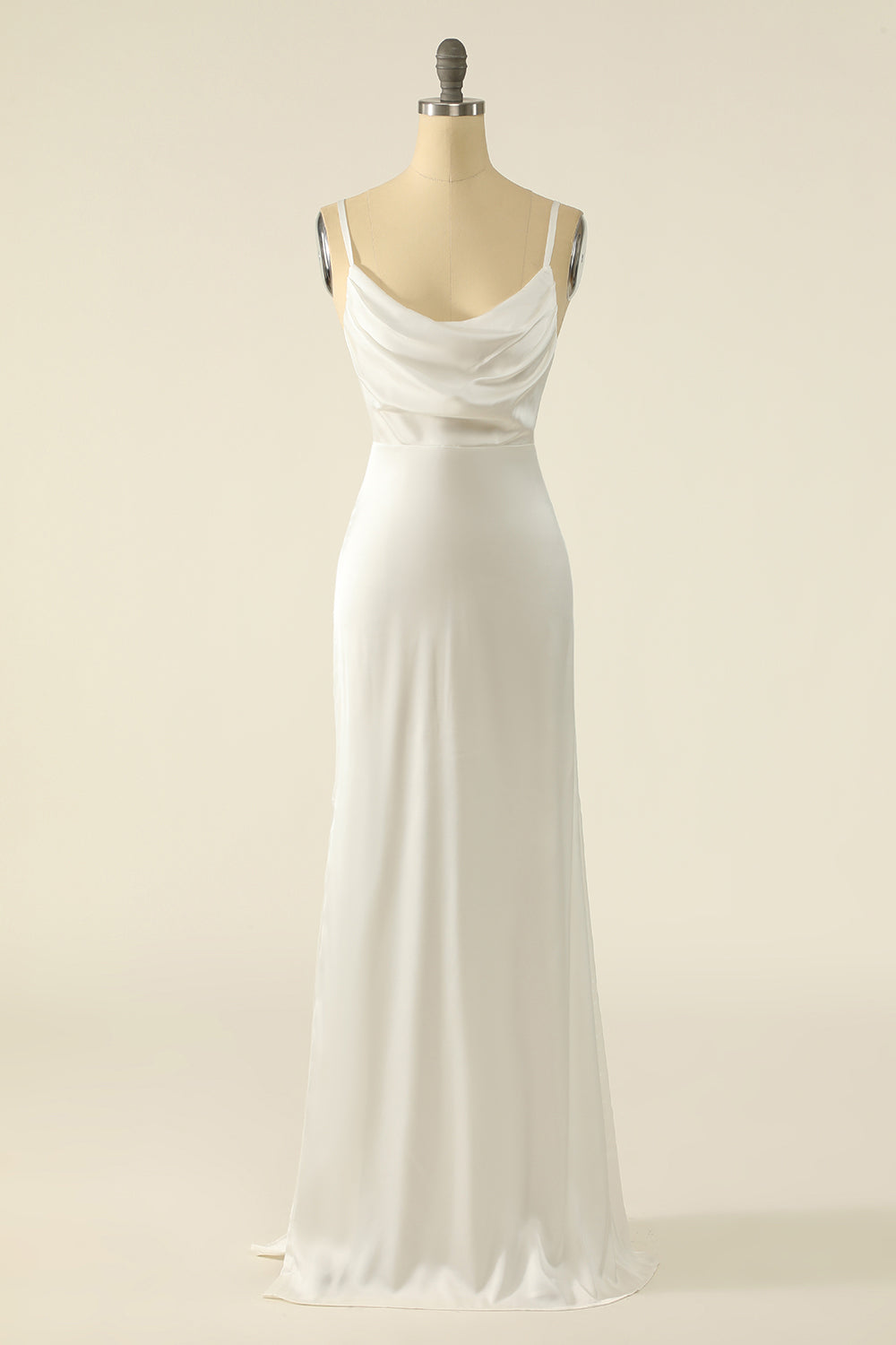 Ivory Sheath Cowl Neck Long Satin Simple Wedding Dress