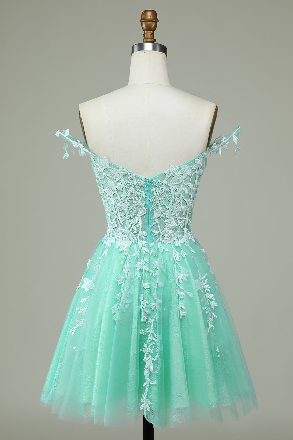 Stylish A Line Spaghetti Straps Mint Short Homecoming Dress with Appliques