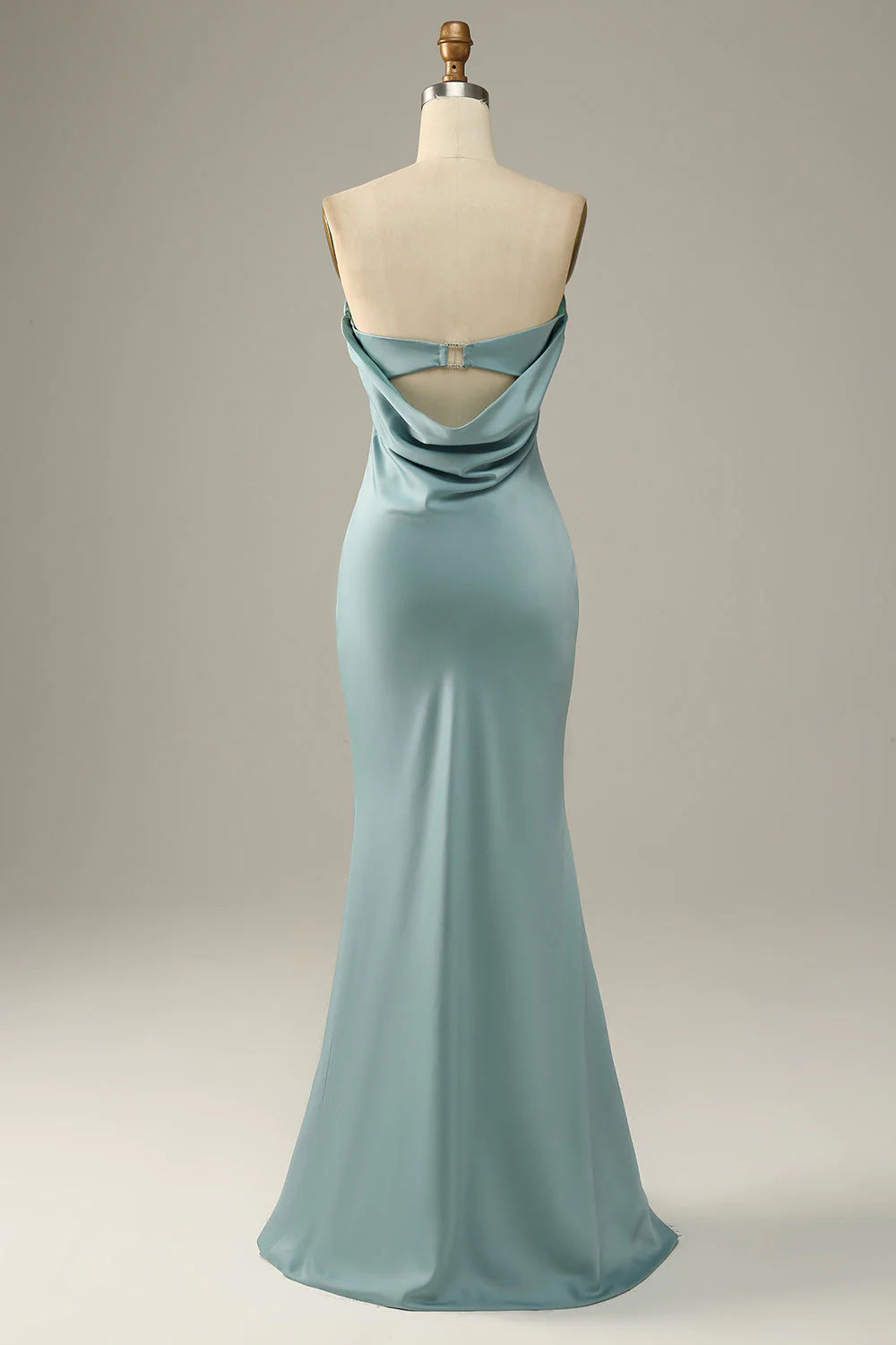 Grey Blue Mermaid Strapless Floor Length Satin Bridesmaid Dress