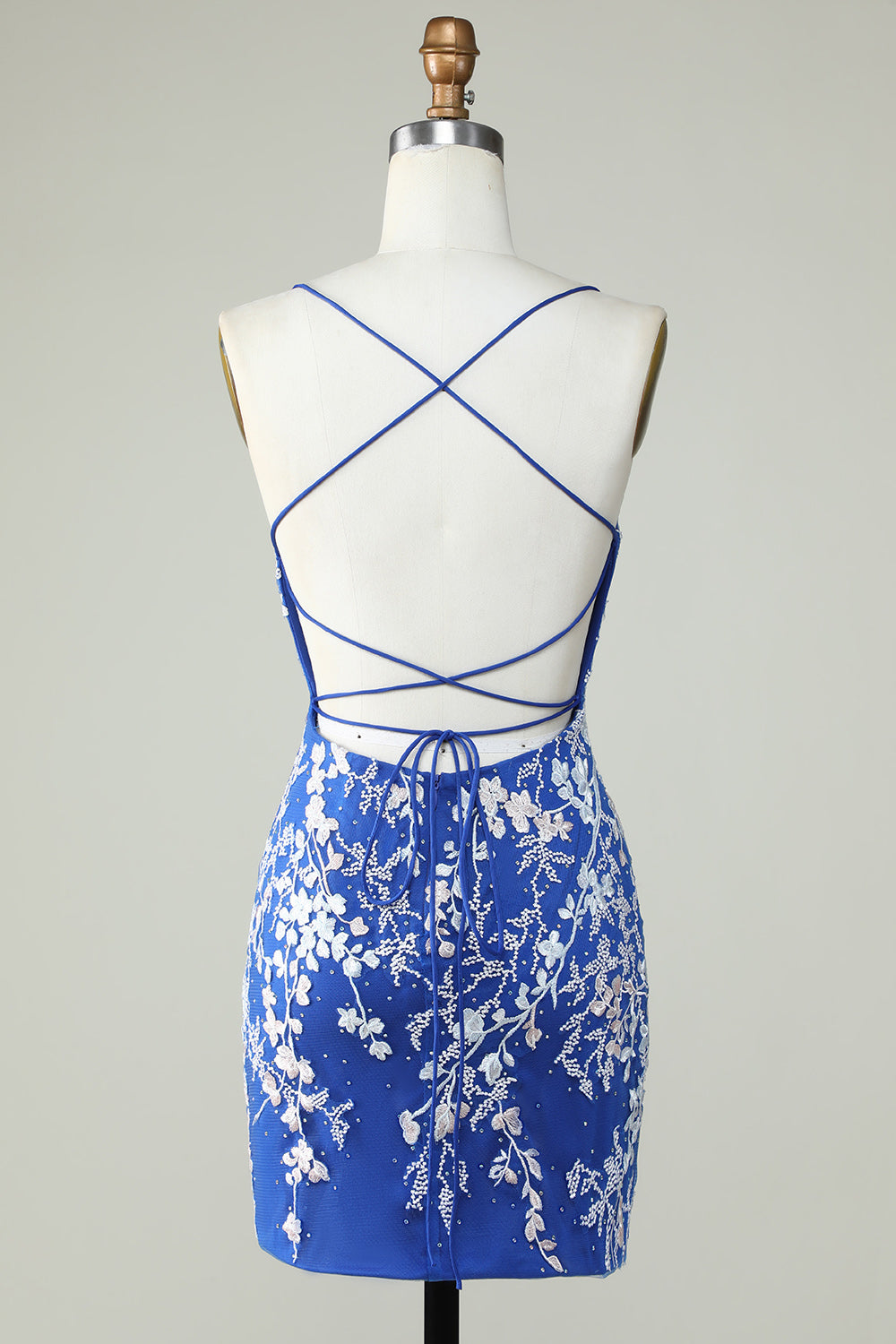 Royal Blue Bodycon Spaghetti Straps Short Homecoming Dress With Appliques