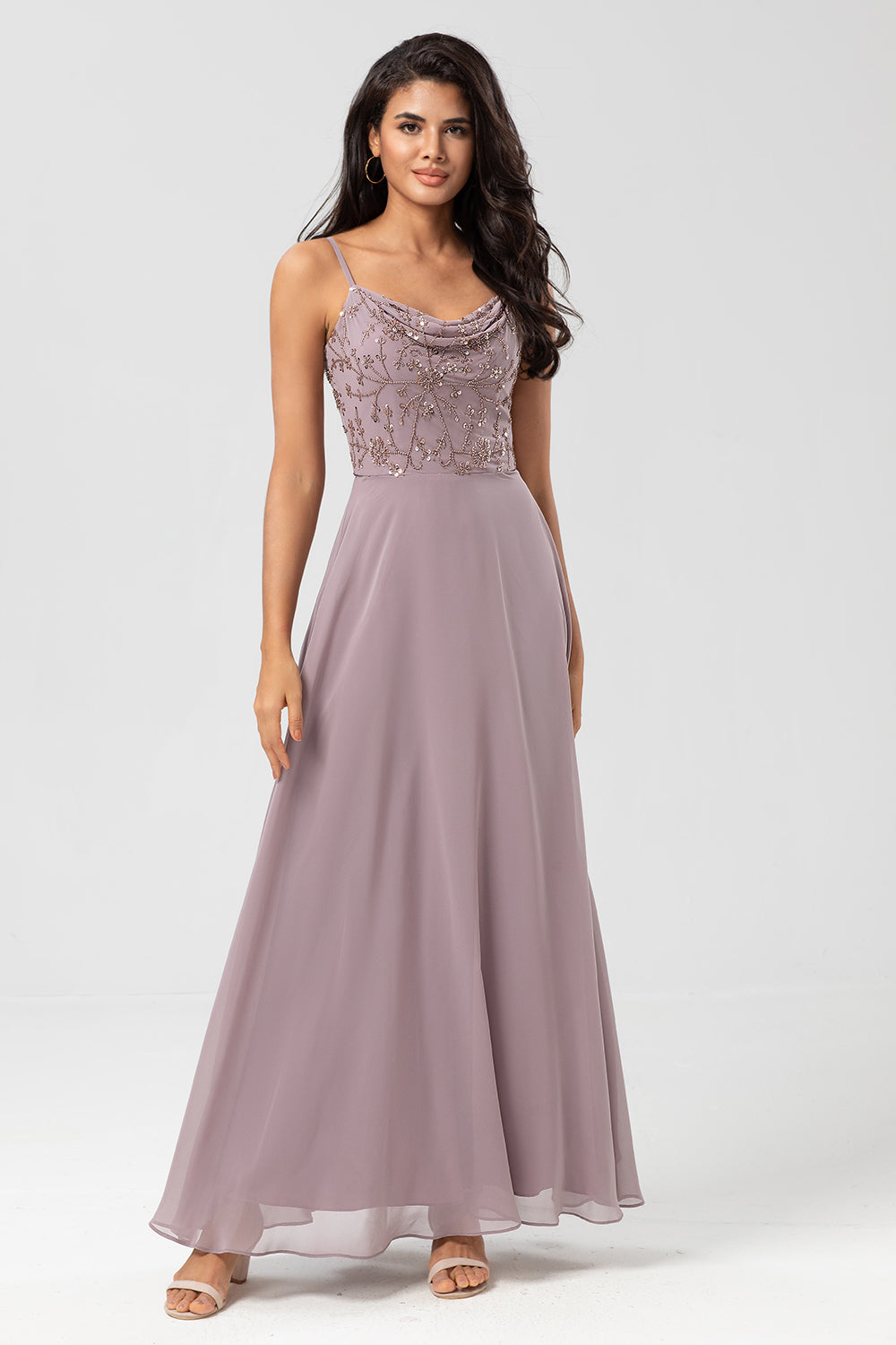 A-Line Spaghetti Straps Chiffon Bridesmaid Dress With Beading