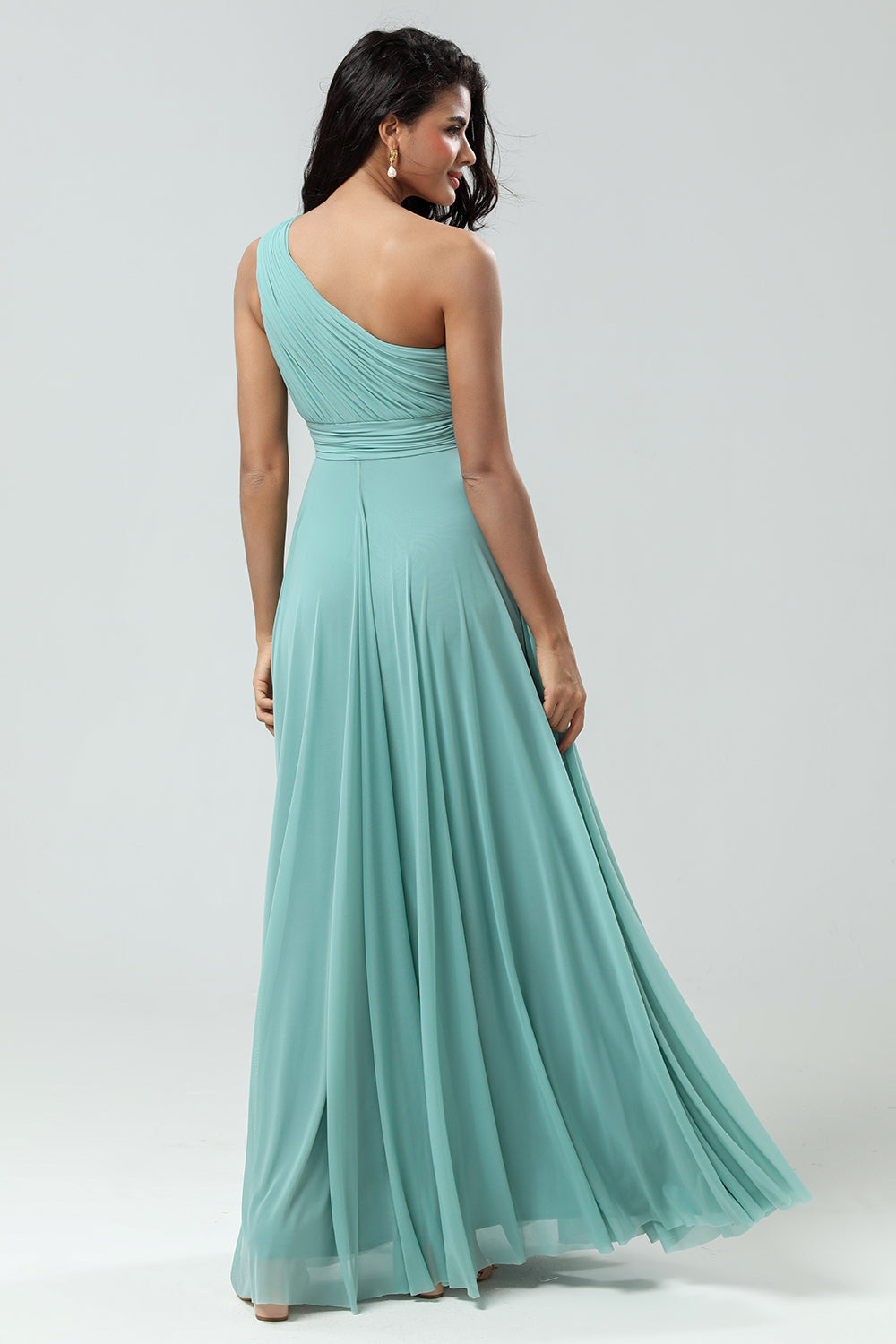 A-Line One Shoulder Pleated Floor Length Bridesmaid Dress