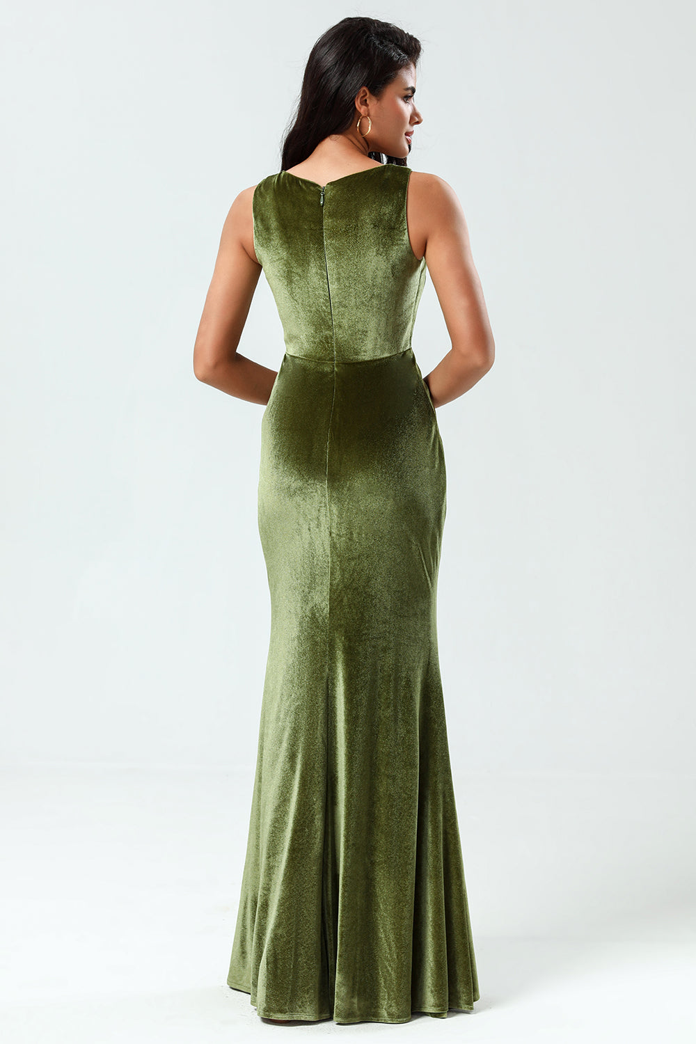 Mermaid Square Neck Floor-Length Velvet Bridesmaid Dress with Slit