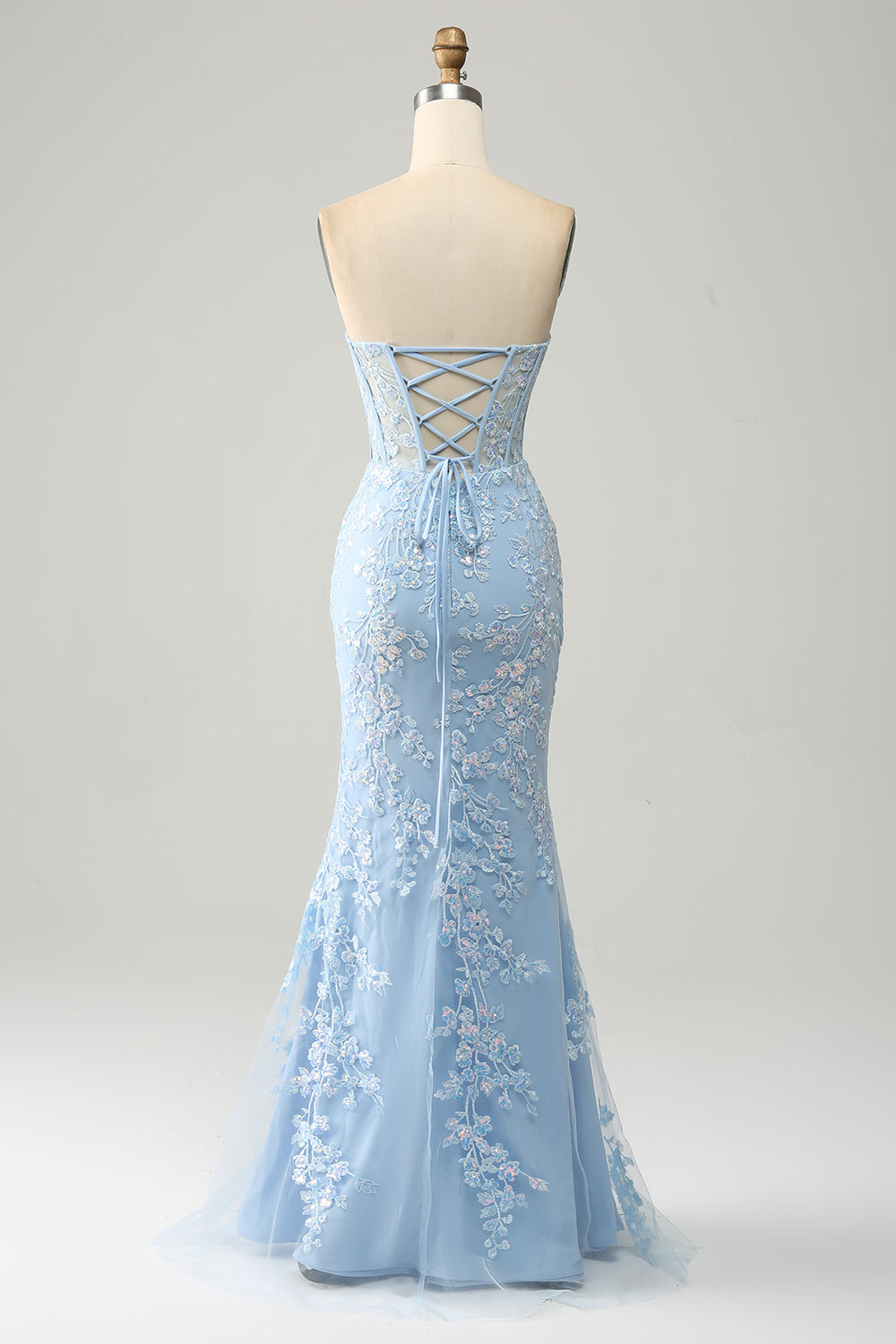 Light Blue Mermaid Sweetheart Corset Long Prom Dress With Slit