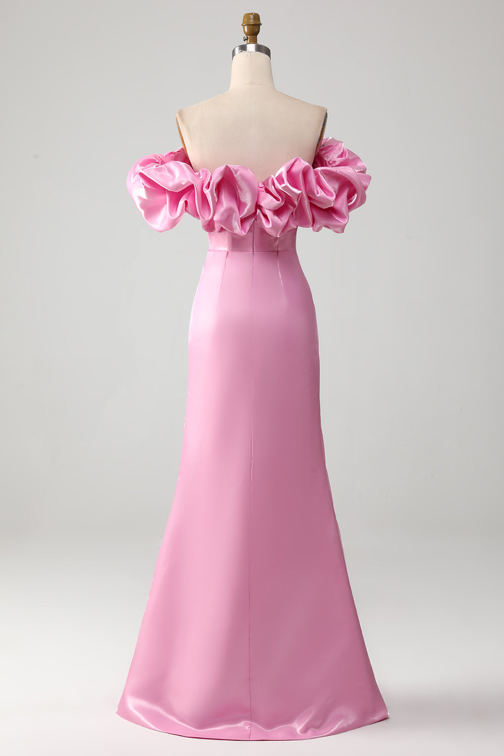 Pink Mermaid Strapless Meringue Ruffles Prom Dress With Slit