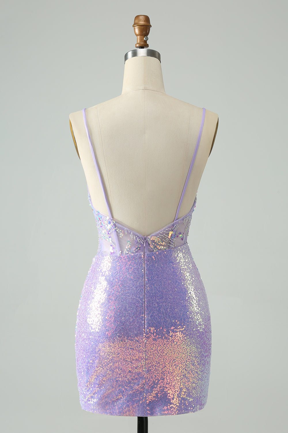 Glitter Lilac Tight Spaghetti Straps Corset Short Homecoming Dress with Sequins