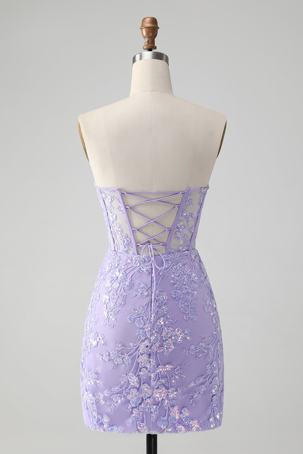 Classy Lilac Bodycon Sweetheart Corset Short Homecoming Dress with Sequins