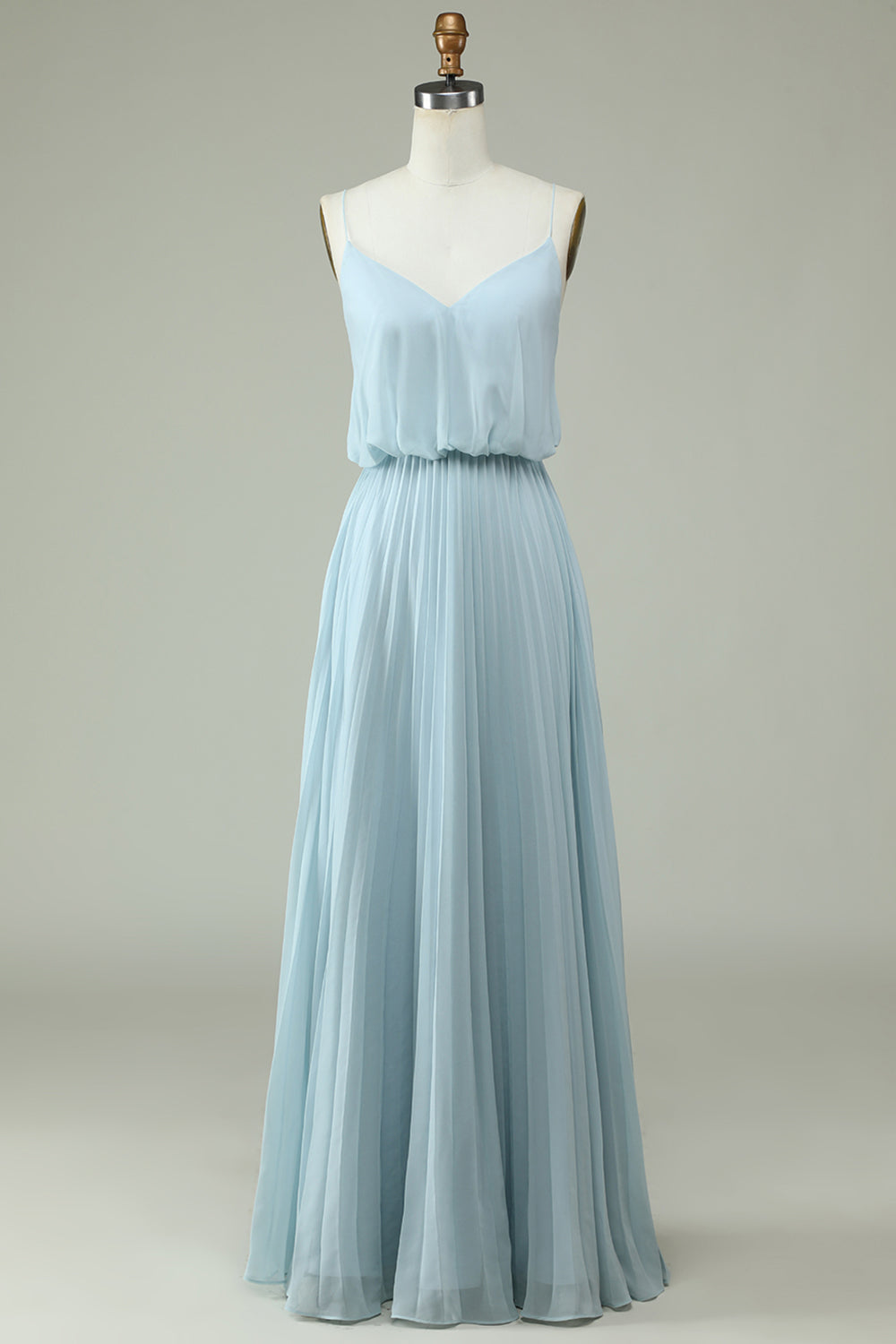 A Line Spaghetti Straps Sky Blue Chiffon Long Bridesmaid Dress