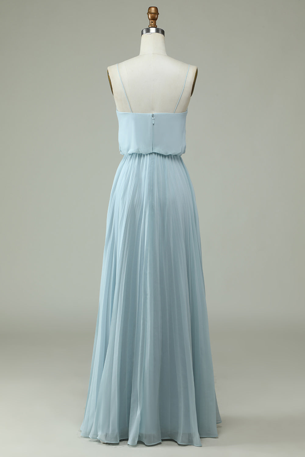 A Line Spaghetti Straps Sky Blue Chiffon Long Bridesmaid Dress