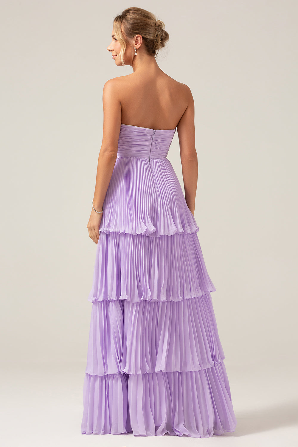 A-Line Sweetheart Tiered Floor Length Chiffon Lilac Bridesmaid Dress