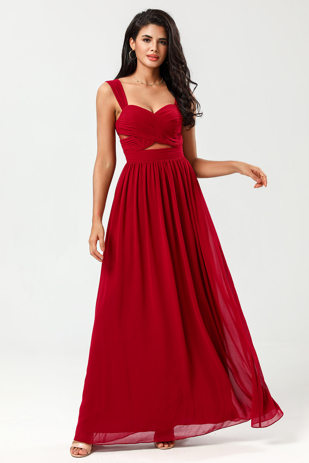 A Line Sweetheart Ruched Floor-Length Chiffon Bridesmaid Dress