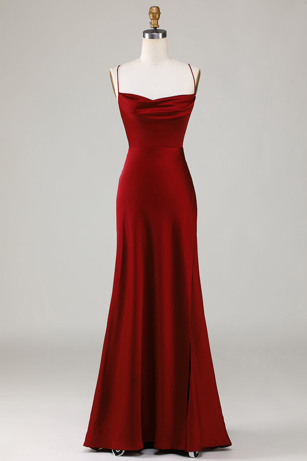 A-Line Spaghetti Straps Sleeveless Satin Maxi Bridesmaid Dress With Slit