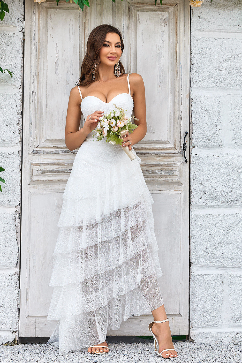 Ivory A Line Detachable Spaghetti Straps Lace Wedding Dress