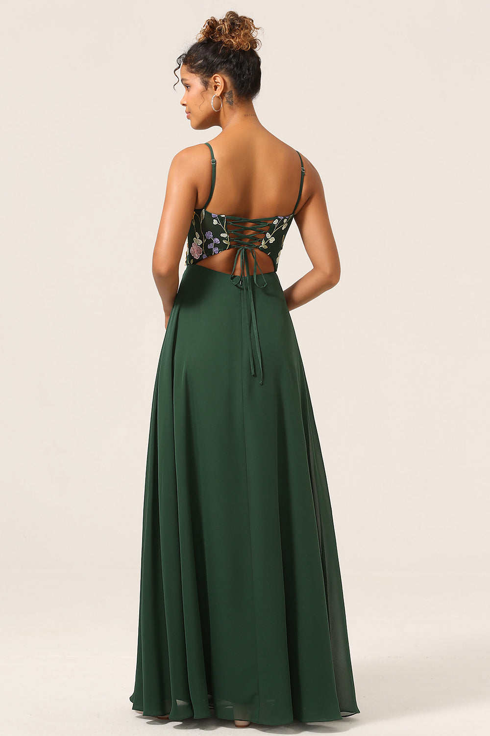 Dark Green A-Line Spaghetti Straps Chiffon Bridesmaid Dress with 3D Flowers